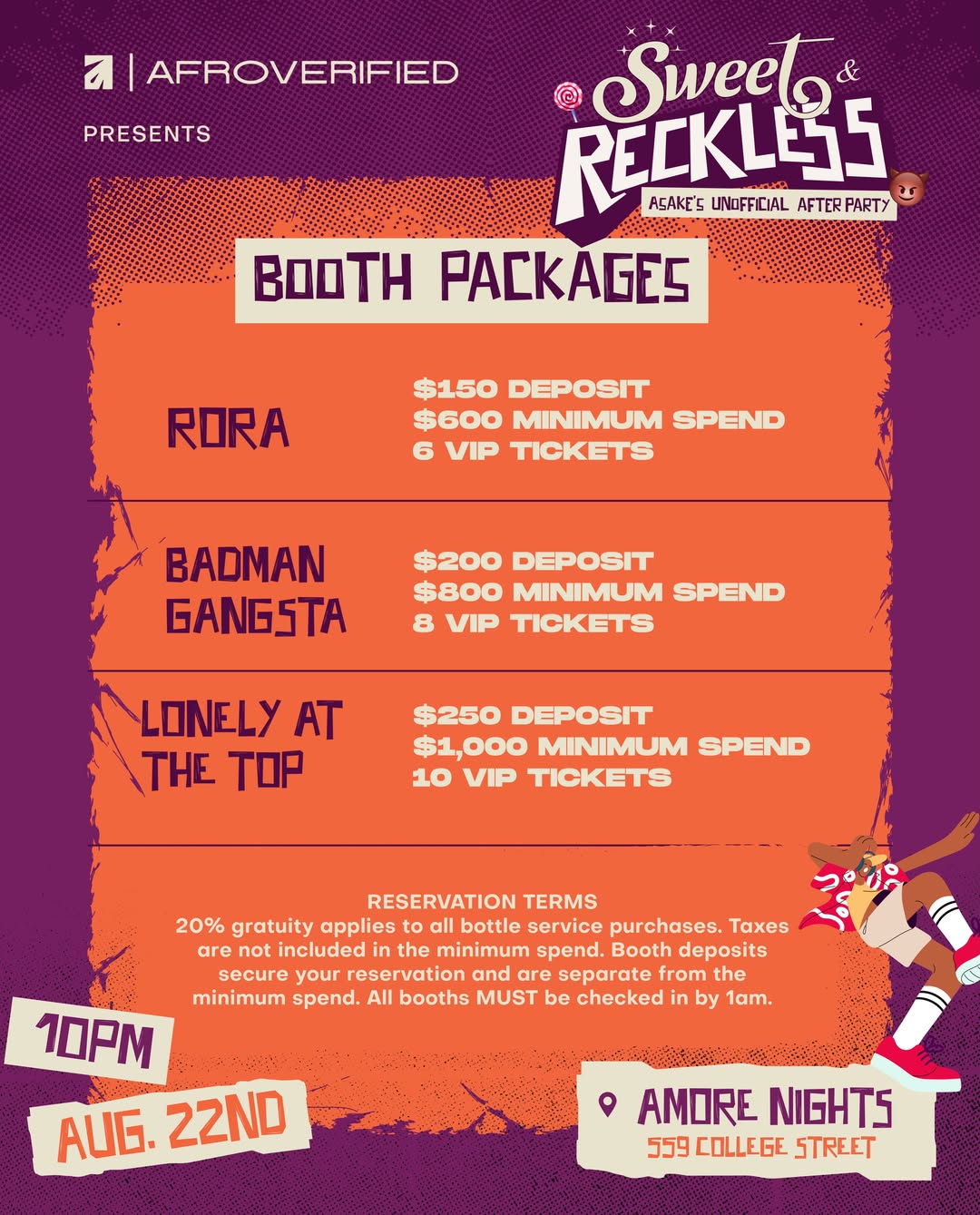 Sweet & Reckless booth packages flyer