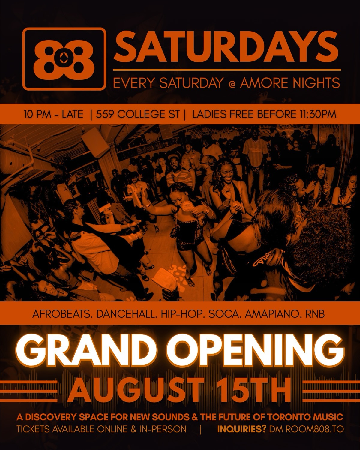 808 Saturdays grand opening at Amore Nights flyer